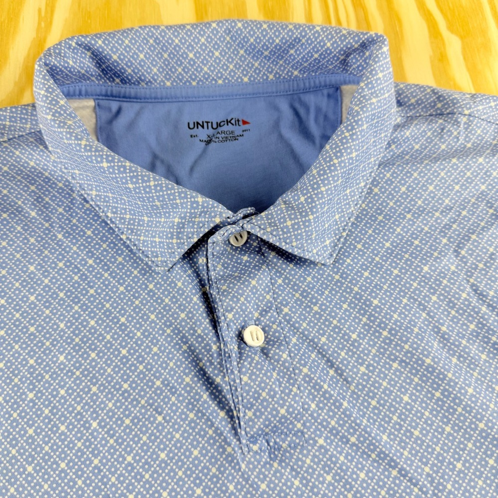 UNTUCKit Mens Printed Damaschino Polo Shirt Blue Geometric XL 41539